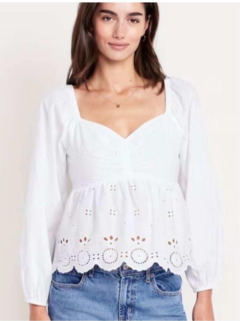 NWOT Old Navy Long-Sleeve Smocked Eyelet Top
